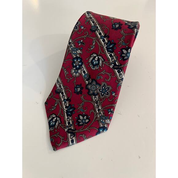 Vintage Christian Dior Paris Designer Men’s Silk Necktie Red Blue Floral JL - Picture 1 of 8